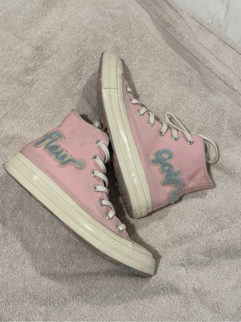 Golf le Fleur* Pink Chenille High Top Converse |  Wmns 8 | Mens 6